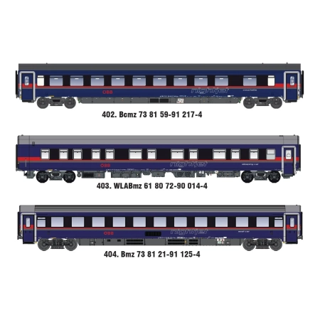 L.S. Models MW2602DC - Zestaw 3 wagonów DANI, ÖBB-Nightjet, ep.VI.