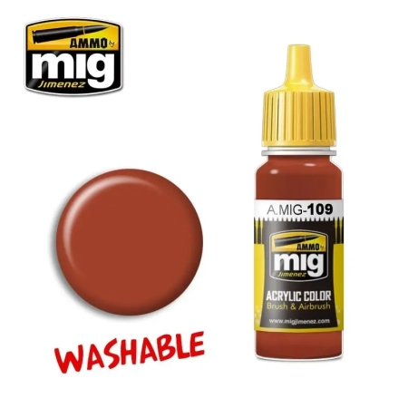Ammo Mig 0109 - Farba akrylowa, WASHABLE Rust, 17 ml