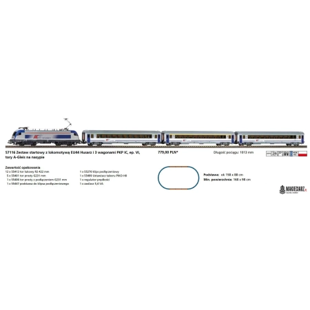 Piko 57116 - Zestaw startowy z EU44 oraz 3 wagonami PKP IC.