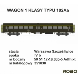 Robo 351030 - Wagon "Ryflak" PKP 1kl, stacja W-WA SZCZĘŚLIWICE