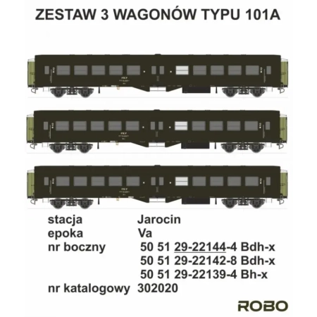 Robo 302020 - Zestaw 3 wagonów 2 klasy, stacja Jarocin - "Ryflak"