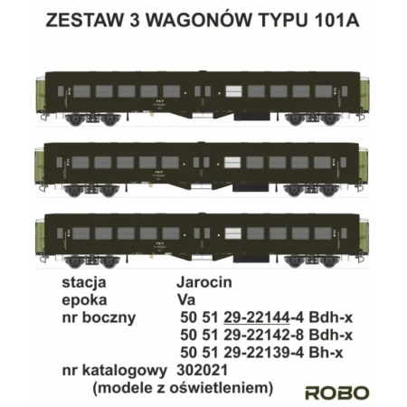 Robo 302021 - Zestaw 3 wagonów 2 klasy, stacja Jarocin - "Ryflak"