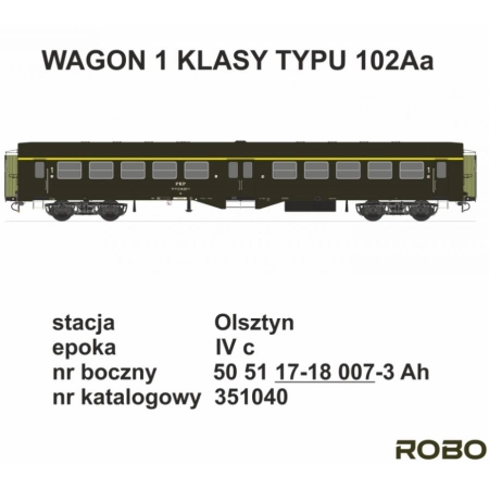 Robo 351040 - Wagon "Ryflak" PKP 1kl, stacja OLSZTYN GŁ.