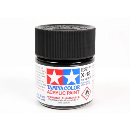 Tamiya 81018 - Czarna farbka akrylowa, półmatowa 23ml, X-18.