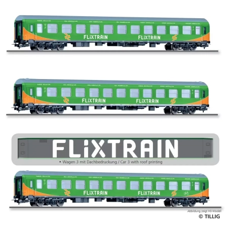 Tillig 01030 - Zestaw 3 wagonów, Flixtrain, ep.VI