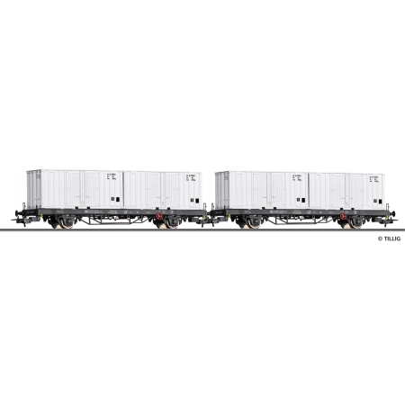 Tillig 70056 - Zestaw 2 x Wagon kontenerowy Post aa-t/12,8, DR, Ep.IV