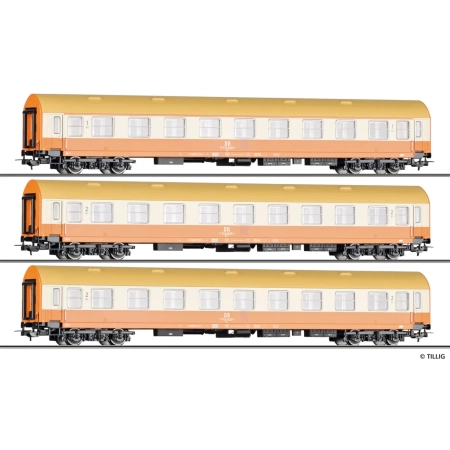 Tillig 70063 - Zestaw 3 wagonów pasażerskich Y/B 70 „Städteexpress”, DR, Ep.IV