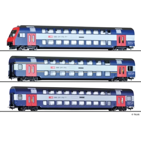 Tillig 70066 - Zestaw wagonów piętrowych SBB, ep.V