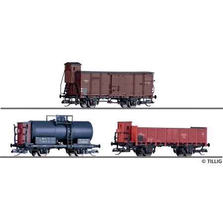 Tillig 01031 - Zestaw 3 wagonów towarowych, UWHJ, PKP, CSD, Ep.II