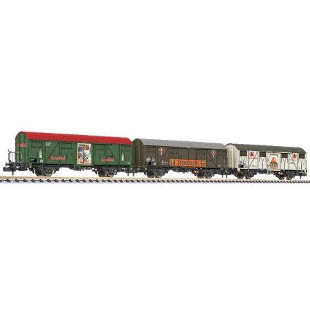 Liliput 260152 - Zestaw 3 wagonów towarowych, Gos-uv, Doornkaat, Jägermeister, Scharlachberg,Ep.IV-V