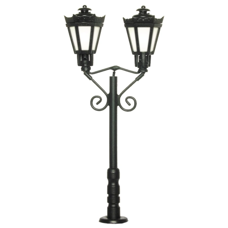 Viessmann 6073 - Latarnia parkowa podwójna, czarna, światło białe ciepłe