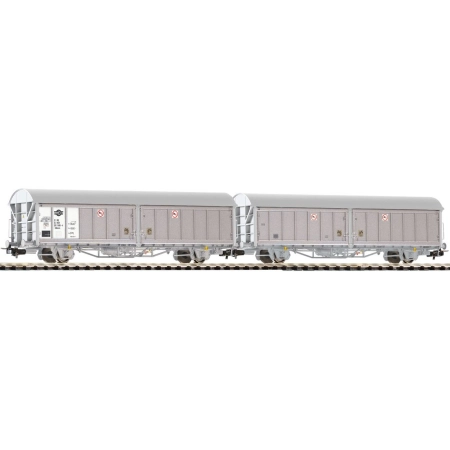 Piko 54417 - Zestaw 2 wagonów ze ścianami przesuwnymi Hillmrrs, MAV, Ep.V