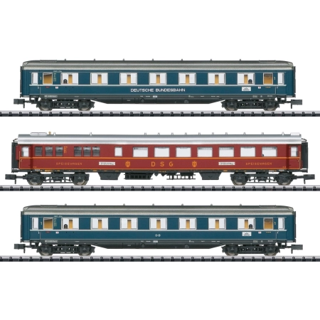 Trix 18259 - Zestaw 3 wagonów pasażerskich „F 41 Senator”, DB, Ep.III