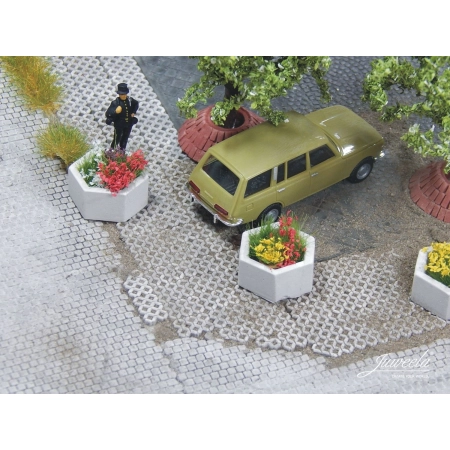 Juweela 28254 - Betonowe doniczki, sześciokątne, 5 sztuk, 1:87, H0