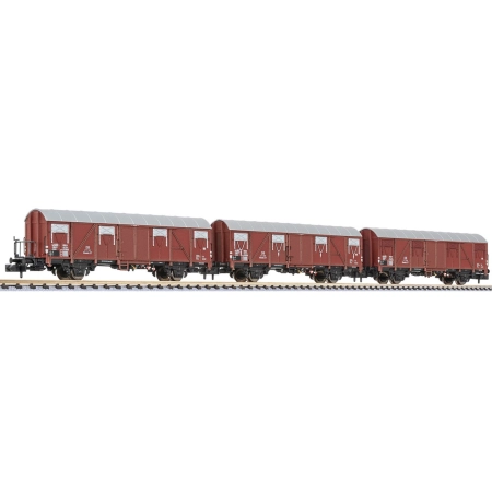 Liliput 260131 - Zestaw 3 wagonów krytych Glmmhs 57, DB, Ep. III