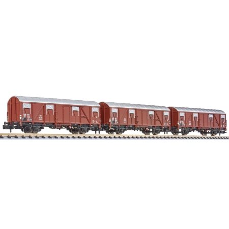 Liliput 260137 - Zestaw 3 wagonów krytych Glms 50, DB, Ep.III