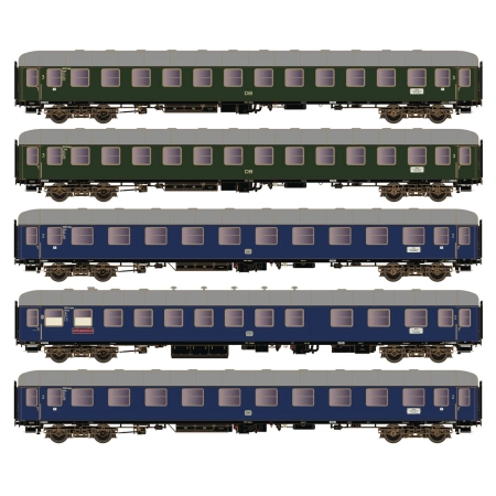Hobbytrain H43032 - Zestaw 5 wagonów pociągu ekspresowego D83/84 "Monachium-Hamburg", DB, Ep.III