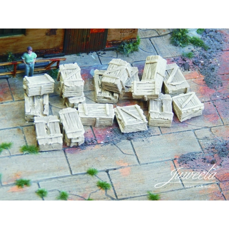 Juweela 28303 - Stare skrzynie drewniane, jasne, 16 sztuk, 1:87, H0