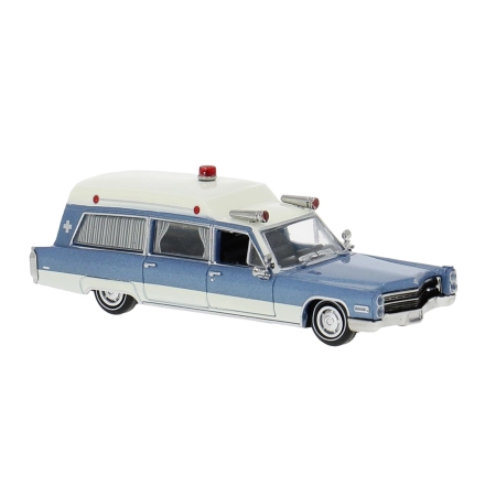Brekina 19777 - Cadillac Meteor Ambulans 1966r, niebieski/biały