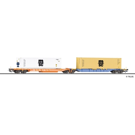 Tillig 77071 - Wagon podwójny Sdggmrss z dwoma kontenerami, ÖBB, Ep.VI