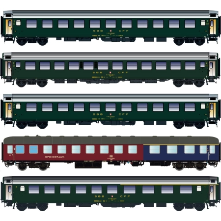 L.S. Models 97032 - Zestaw 5 wagonów pasażerskich D568, DB/SBB, Ep.IV