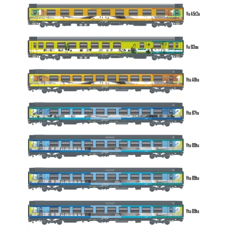 L.S. Models MW2401 - Zestaw 7 wagonów pasażerskich VTU, TEOZ, SNCF, Ep.VI, z oświetleniem wnętrza