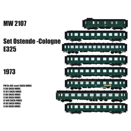 L.S. Models MW2107 - Zestaw 8 wagonów pasażerskich „Ostende-Kolonia E325”, SNCB, Ep.IV