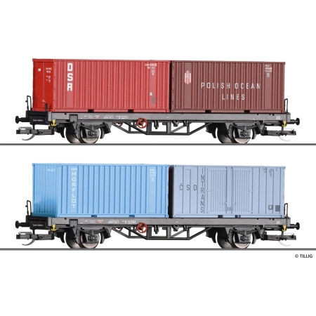 Tillig 01090 - Zestaw 2 wagonów kontenerowych Lgkks 4444, DR, Ep.IV