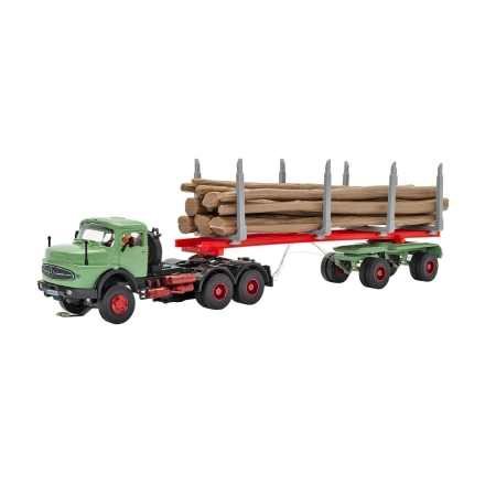Viessmann 8036 - CarMotion MB 3-osiowy z okrągłą maską i przyczepą do transportu drewna