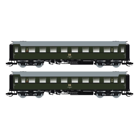 Saxonia 120197 - Zestaw 2 wagonów pasażerskich C4Ü Sa 07, DR, Ep.IV, z oświetleniem wewnętrznym