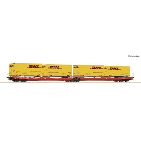 Roco 6600057 - Wagon przegubowy podwójny kontenerowy T3000e, DBAG, Ep.VI „DHL