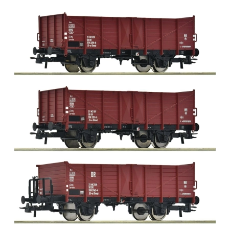 Roco 6600146 - Zestaw 3 wagonów węglarek El-u (Omu), DR, Ep.IV
