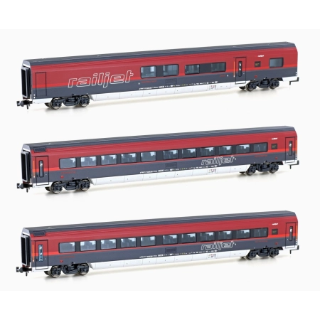 Hobbytrain H25225 - Zestaw 3 wagonów pasażerskich Railjet, ÖBB, Ep.VI