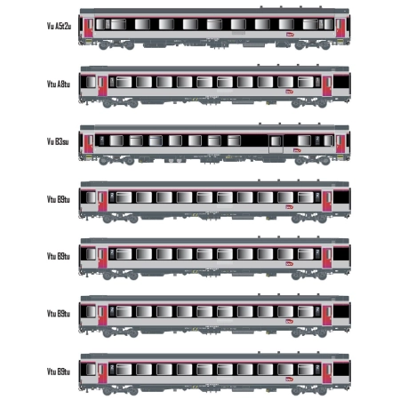 L.S. Models MW2402 - Zestaw 7 wagonów pasażerskich VTU, TEOZ, SNCF, Ep.VI, z oświetleniem wnętrza