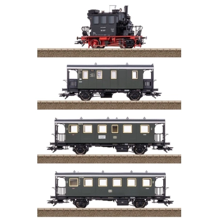Trix 21229 - Zestaw pociągu z BR 98,3 „Glaskasten” i wagonem pasażerskim, DB, ep. III, dźwięk DC-MFX