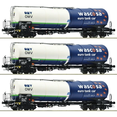 Roco 6600054 - Zestaw 3 wagonów cystern Zans, Wascosa, Ep.VI „OMV