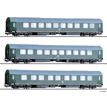Tillig 70039 - Zestaw 3 wagonów pasażerskich, DR, Ep.IV