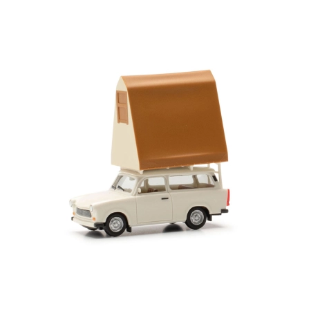 Herpa 024167-002 - Trabant 601 Universal z namiotem dachowym, szaro-biały