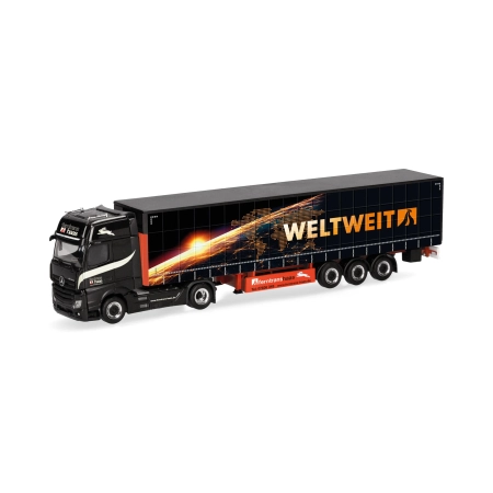 Herpa 320023 - MB Actros L 18 Gigaspace Gardinenplanen-Sattelzug "Ferntrans Haas/weltweit"