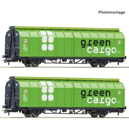 Roco 6600114 - Zestaw 2 wagonów z przesuwanymi ścianami Hbillns-v, Green Cargo, Ep.VI