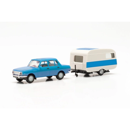 Herpa 028585-002 - Wartburg 353`82 Lim, z przyczepą kempingową.