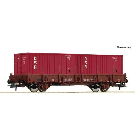 Roco 6600138 - Wagon platforma Ks z dwoma kontenerami DSR, DR, Ep.IV