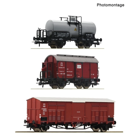 Roco 6600229 - Zestaw 3 wagonów towarowych, FS, ep. III