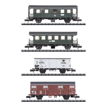 Trix 15002 - Zestaw 4 wagonów towarowych i pasażerskich, DB, Ep. III