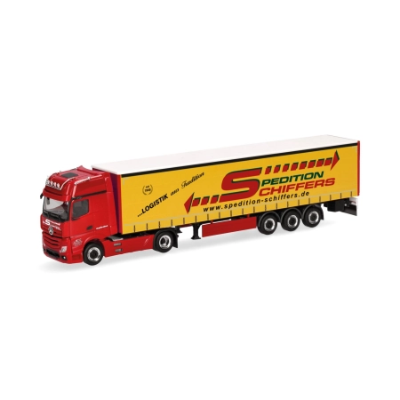Herpa 319218 - Mercedes-Benz Actros Gigaspace Curtain Planner Satta Train „Spedition Schiffers”