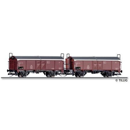 Tillig 01076 - Zestaw 2 wagonów krytych typ Kmmks 51, DB, Ep.III