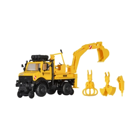 Kibri 16307 - Unimog U2400 drogowo-torowy H0-1:87 z koparką.