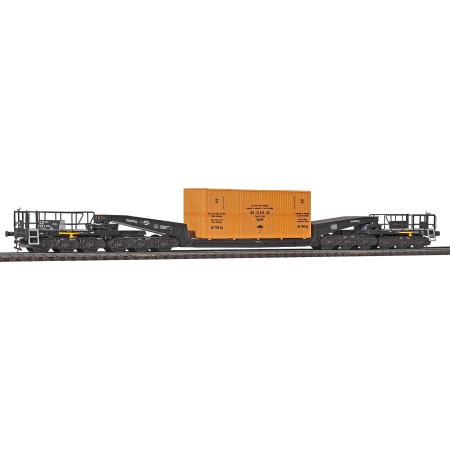 Kibri 16510 - Wagon platforma niskopodłogowa Union Uaai 819 z drewnianym kontenerem