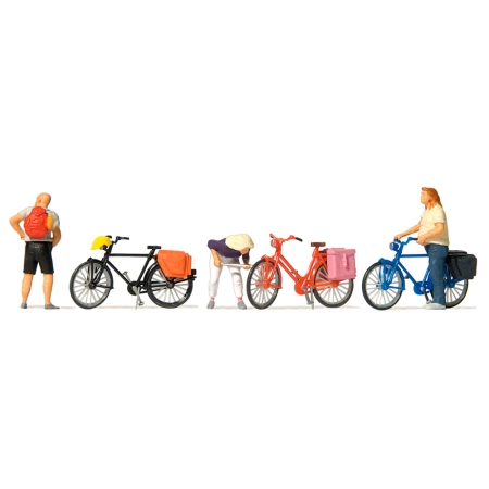Preiser 10659 - Rowerzyści, postój, pompowanie kółkiem