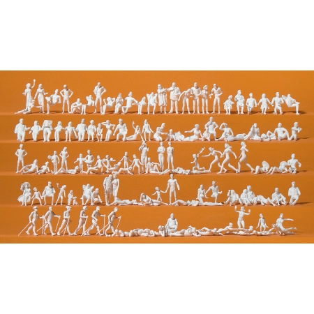 Preiser 16357 - Czas wolny nad jeziorem, 120 niepomalowanych miniaturowych figurek, zestaw